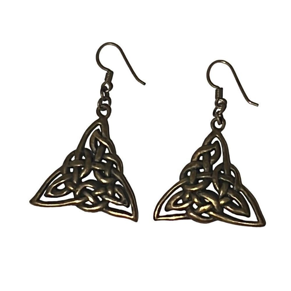 Vintage Copper Celtic Knot Triquetra Trinity French Hook Irish Earrings